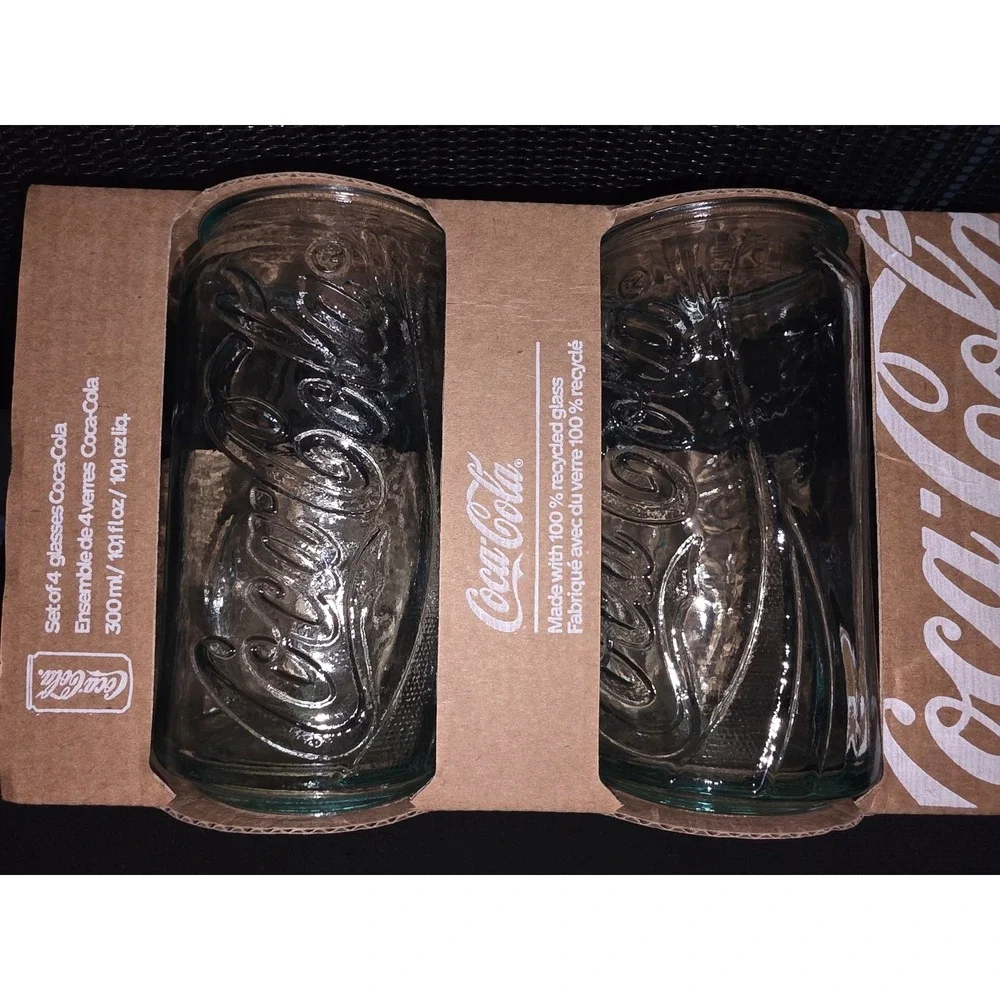 Coca-Cola Recycled Glass Can Shaped Drinking Glasses Set of 4 10.1oz Spain